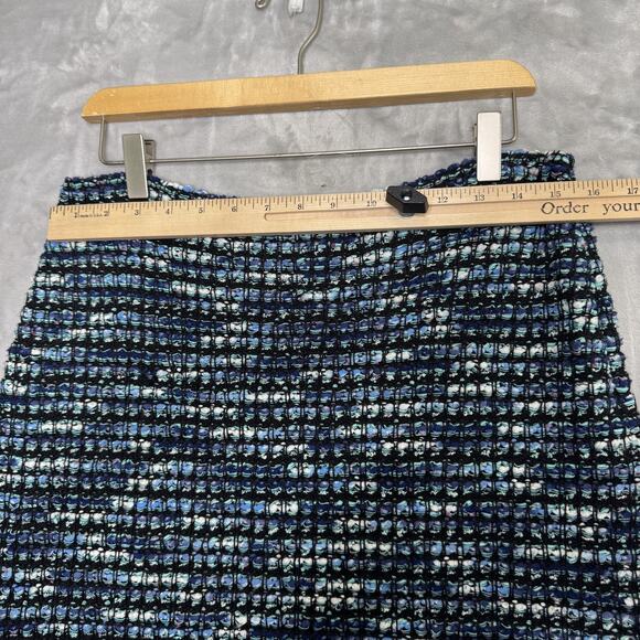 St John Skirt Womens 8 Blue Black Tweed Boucle Knit Wool Blend Classic Stretch - Picture 7 of 14
